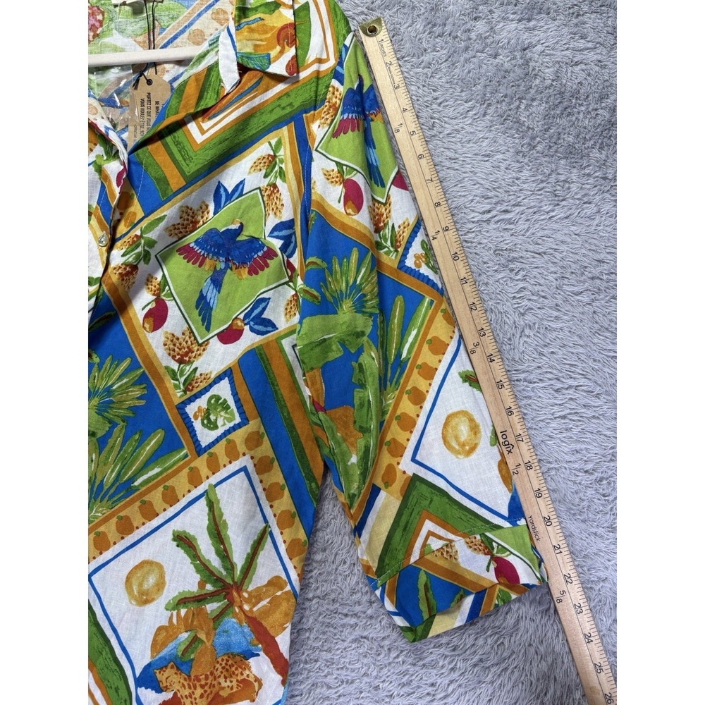NWT Christian Siriano NY Womens XL Linen Blend Shirt Fruit Bird Print Button Up - Picture 7 of 12
